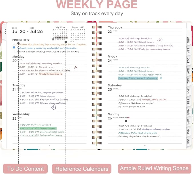 Planner 2026-2027, Weekly and Monthly Academic Year Calendar Planner, July 2026 - June 2027, Daily Agenda Book for Office School Supplies, A5(6.3'' x 8.5'')