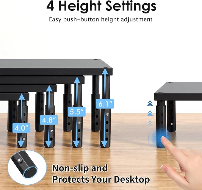 OPNICE Desk Organizers and Accessories, Adjustable Computer Monitor Stand Riser, Laptop Stand for Desk, Office Desk Accessories & Workspace Organizers for Home Office, Black-2P