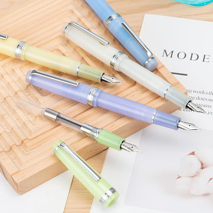 Jinhao 82 Acrylic Fountain Pen, Iridium Fine Nib with Ink Converter, Transparent Purple Classic Design Smooth Writing Pen (Silver Trim)