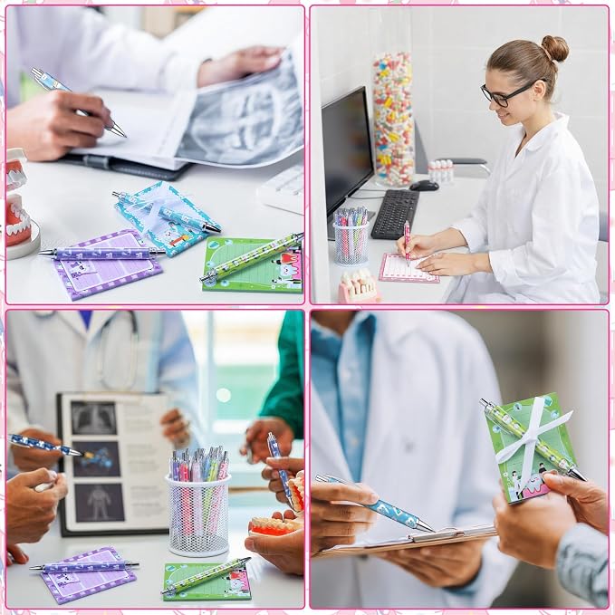 Eaasty 48 Pcs Dental Hygienists Gifts Bulk Tooth Notepads and Ballpoint Pens with Ribbon Dental Assistant Appreciation Gifts for Dentist, Nurse, Doctor, Staff, Coworker