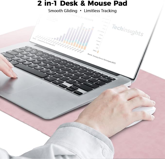 CHEERYGOO Leather Office Desk Pad Protector, Non-Slip PU Leather Desk Blotter, Waterproof Laptop Writing Mouse Pad for Office and Home,23.6"x 13.8" M Pink