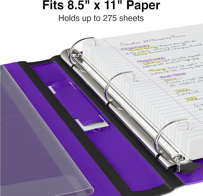 Staples 1-Inch 3-Ring Better Binder, Durable View Binder for Office & School Organization, Purple, 3-Pack