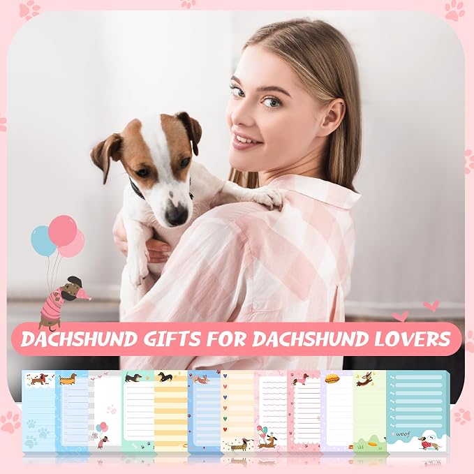 Chiisong 12 Pieces Dachshund Sticky Notes Dachshund Gifts 3x4 Inch Cute Cartoon Dog Self Stick Notepads Puppy Lover Gifts Dog to Do List Cute Memo Pads for Home Office Supplies
