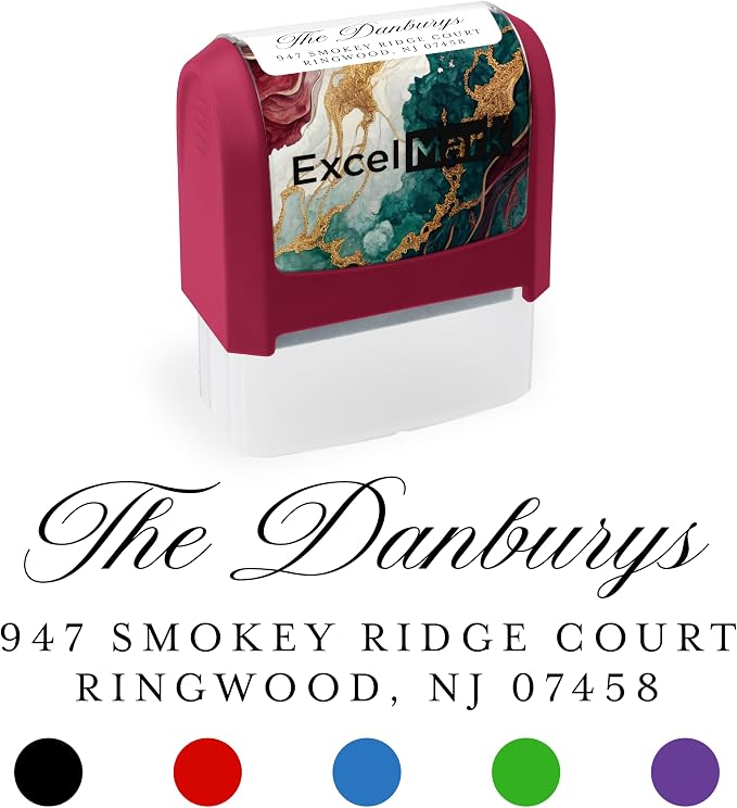 ExcelMark Custom Return Address Stamp (Maroon, Heritage Classic) | Custom Return Address Stamp with Elegant Designs, Vibrant Colors & Patterns – Perfect for Mail, Invitations & Gifts