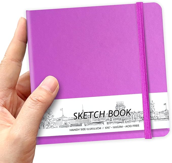 5" x 5" Hardcover Sketch Book,58 Sheets Small Mixed Media Pocket Sketch Pad | PU Cover,150 GSM Acid Free Artist Drawing Paper,Travel Journal Blank Notebook for Adults Sketching,Illustration.