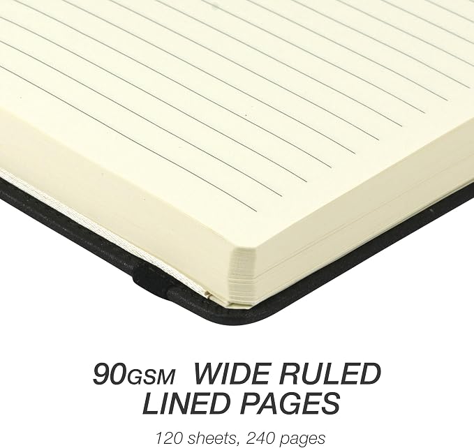 Samsill Classic Hardcover Notebook, 240 Lined Notebook Pages, Black, 5.25 x 8.25 Inch