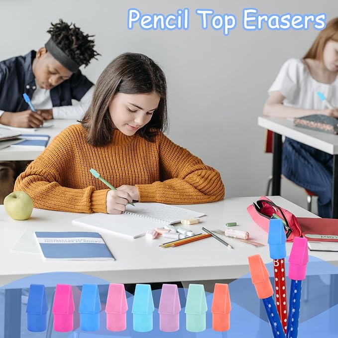 PRALB 400PCS Pencil Top Eraser Bulk Caps for Pencils,Chisel Shape Erasers Toppers for Party Favors Games Prizes, Pencil Top Erasers Cap for Home School Classroom Office Ocean Color
