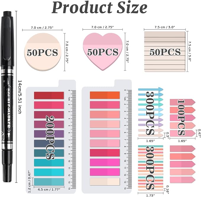 1450 Sheets Transparent Sticky Notes, 3 x 3 inch Aesthetic Clear Lined Sticky Notes with Pen, Gradient Color Waterproof Self-Adhesive Annotation Tabs for Bible Journaling (Pink)