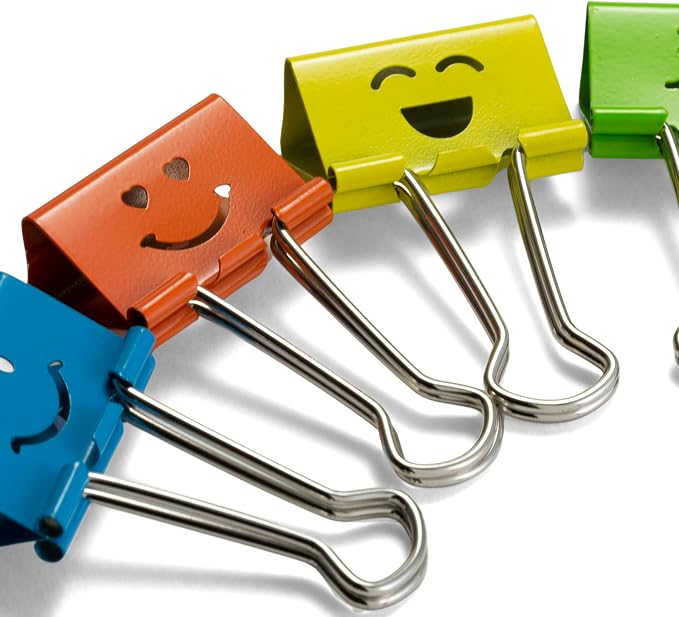 Officemate Smiling Face Binder Clips, Medium, Assorted Colors 36 Pcs, Paper Clamps for Office,Teacher Gifts, School and Home (31095) (Pack of 6)