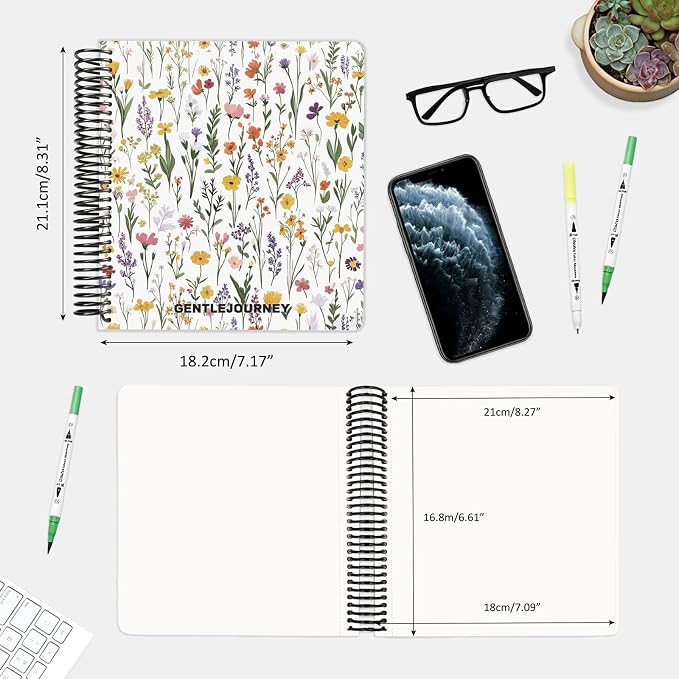 Hardcover Sketchbook,7.2"x8.3"Spiral Bound Drawing Pad,Field Floral | 150gsm(92lb)Acid-Free Thick Paper,Blank Art Journal for Adults,Artists&Beginners,Ideal for Sketching,Doodling and Mixed Media