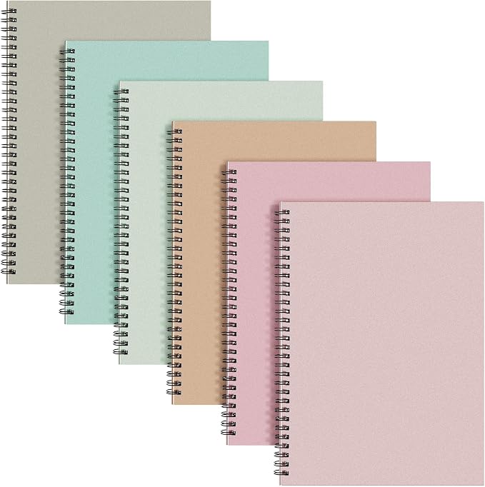 Fuutreo 6 Pack B5 Spiral Notebooks 10.5 x 7.45 Inch College Ruled Aesthetic Journal Kraft Hardcover 70 Sheets (140 Pages) Spiral Notebook for Office Students Work Journaling(Boho,Blue Green)