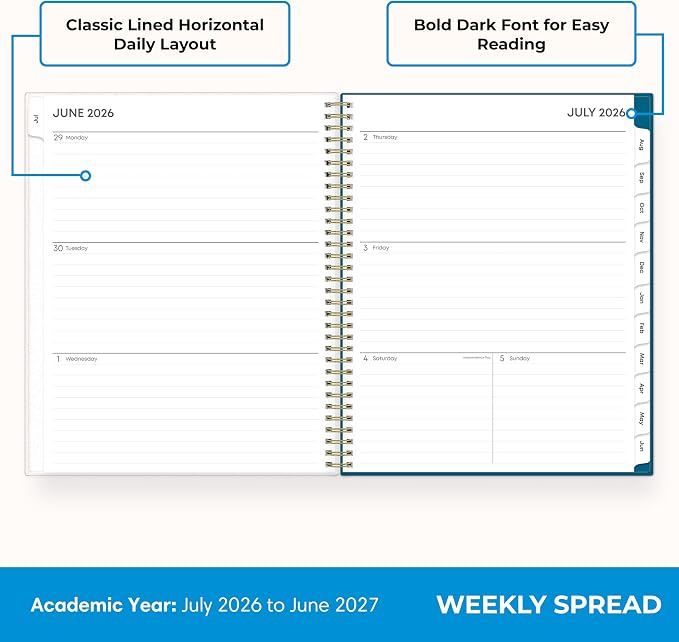Blue Sky 2026-2027 Weekly & Monthly Academic Planner, 8.5"x11", Bakah Blue | July 2026 - June 2027, Flexible Cover, Wirebound, Storage Pocket, Academic Year