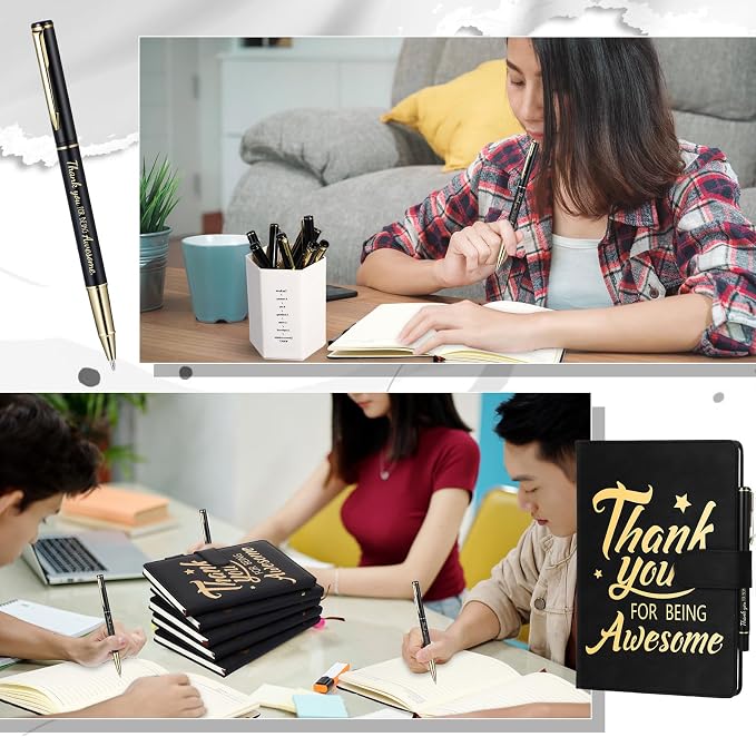 Qilery 28 Pcs Team Appreciation Gifts Bulk Employee Thank You Gift A5 Leather Journal Notebook with Ballpoint Pen for Christmas Student Teacher Volunteer Management(Awesome)
