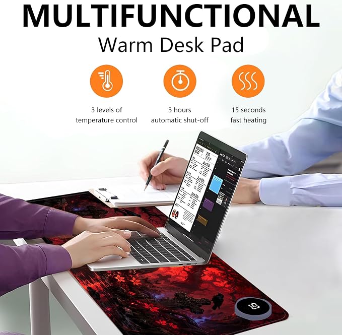 Large Heated Mouse Pad–31.5" x 13" Desk Mat for Office | 3 Adjustable Heat Levels,Auto Shut-Off After 3 Hours for Safety,Keeps Hands Warm While Working，Skeleton Tomb