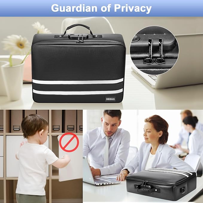 DEEGO Fireproof Document Organizer With Lock,Important Document Folder | Waterproof File Organizer for File Paper, Certificate, Passport, Portable Fireproof Safe Bag for Office Storage, Travel