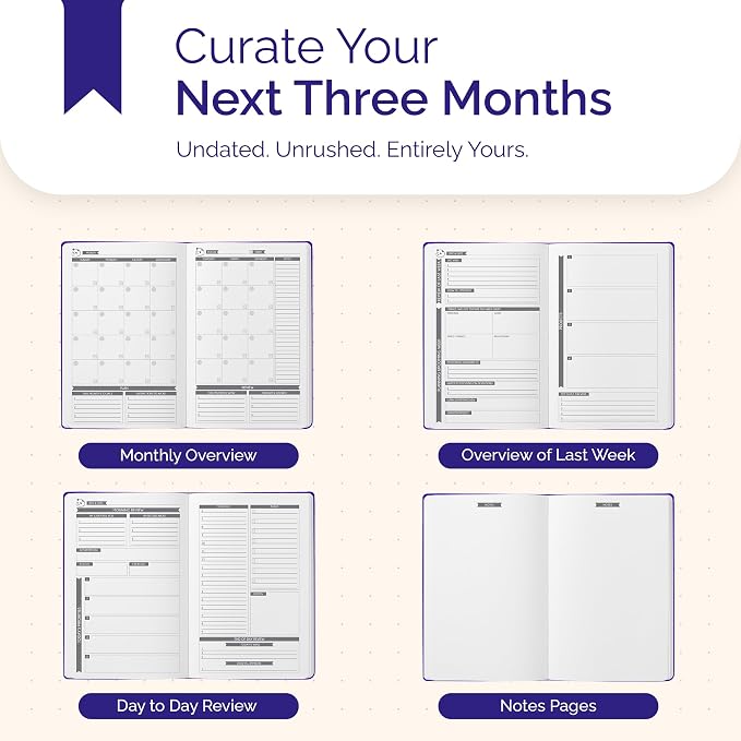 Panda Planner Classic A5 Undated Daily Planner 2026-2027, 8.25x5.75 Purple | Hourly schedule, to do list, habit tracker, gratitude journal, quarterly layout, 100 GSM paper