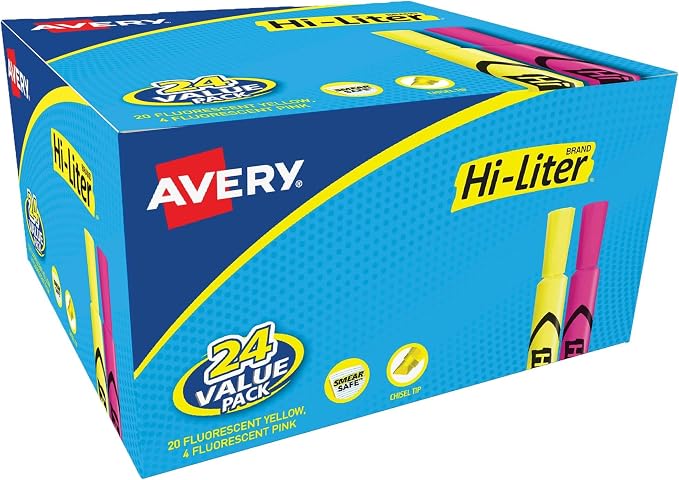 Avery Hi-Liter, Desk Style, Chisel Tip, Pink and Yellow Highlighters (98189) (Pack of 288)