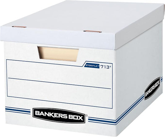 Bankers Box 30-Pack Basic-Duty File Storage Box with Lid, Letter/Legal | Tame everyday paperwork with affordable file boxes, lift-off lids, and reinforced handles for simple record storage.