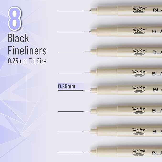 Mr. Pen- 0.25mm Micro Fine Point Pens, 12 Pack, Black Ink, Waterproof | Acid-Free, No-Smear Quick-Dry Fineliner Pens for Drawing, Sketching, Bible Journaling, Outlines & Everyday Writing
