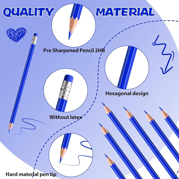 48 PCS Blue Pencils Bulk with Eraser, Pre-Sharpened HB Pencils for Writing & Drawing, School Supplies for Kids Homework, Tests, Art Crafts & Teacher Grading (Blue)