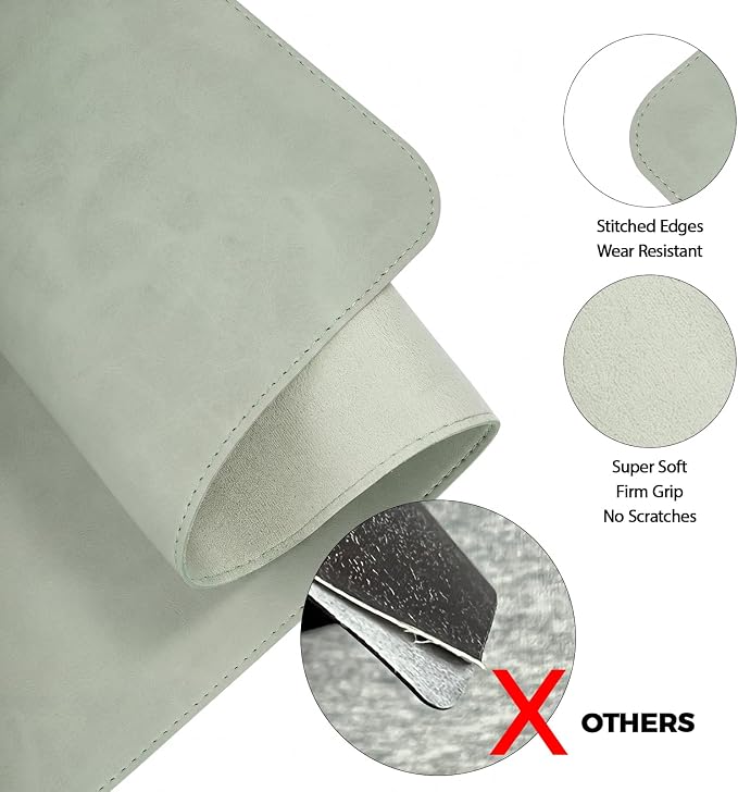 CHEERYGOO Leather Desk Pad Protector, Mouse Pad, Office Desk Mat, Non-Slip PU Leather Desk Blotter, Laptop Desk Pad, Waterproof Desk Writing Pad for Office and Home 31.5"x 15.7" L Mint Green