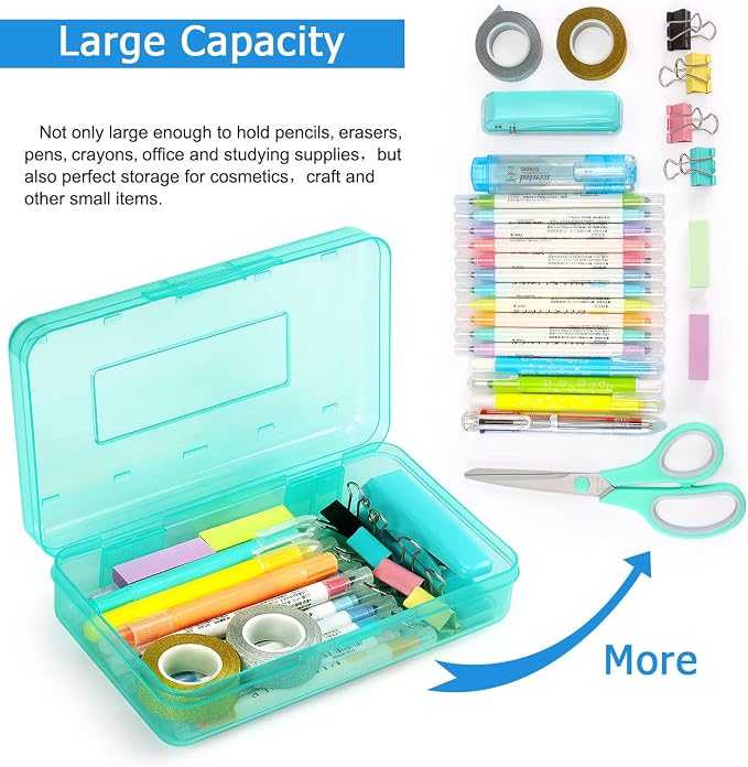 Tamaki 1 Pack Plastic Pencil Box Large Capacity, Light Green | Clear Boxes with Snap-tight Lid Stackable Design and Stylish Office Supplies Storage Organizer
