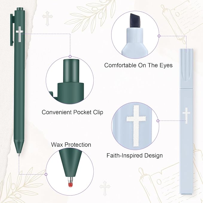 12 Pcs Cross Gel Pens and Highlighters Set 6 Gel Pens 0.5mm 6 No Bleed Highlighters Bible Study Pen and Highlighter for Journaling Church Supplies Christian Stationery (Black,Pastel)