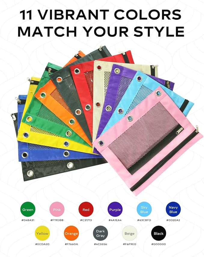 3 Ring Binder Pencil Pouch - Oxford Fabric Pencil Case with 2 Zippered Pockets, Clear Mesh Window Pencil Bag, B5 Size for Office & Travel Supplies (Red)