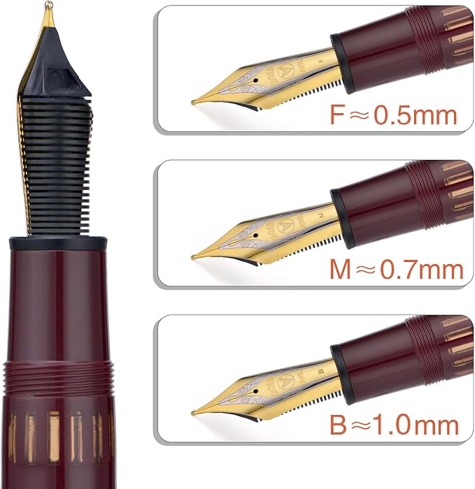 Yongsheng Junlai 930 Acrylic Fountain Pen, Size 9 Medium Nib with Piston Filling System, Wine Red Fence Ink Tank with Flat Top Design Smooth Writing Pen (Gold Trim)