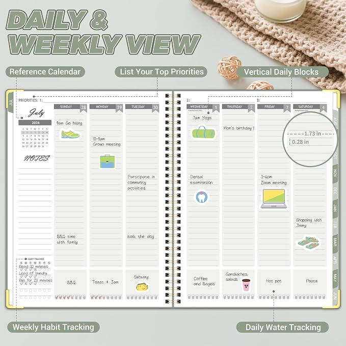 Academic Planner 2026-2027, 8.5" x 11", Hardcover Weekly Planner, Green | Calendar Planner July 2026 - June 2027, Agenda Book with Tabs, Inner Pocket and Sticker for Office & School, A4