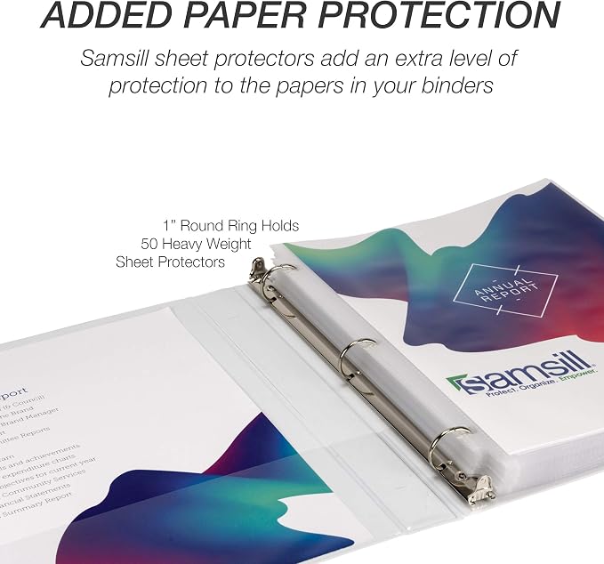 Samsill 8 Pack Durable 1 Inch 3 Ring Binders, Round Ring, Clear View Cover for Presentations, White