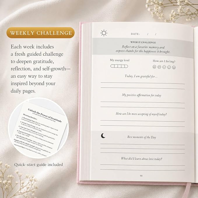 The Daily Gratitude Journal 2026 – Guided Gratitude Practice for Women & Men, 2 Fresh Prompts Every Day, Mindfulness, Happiness & Daily Reflection, Undated Affirmation Journal with Gift Box