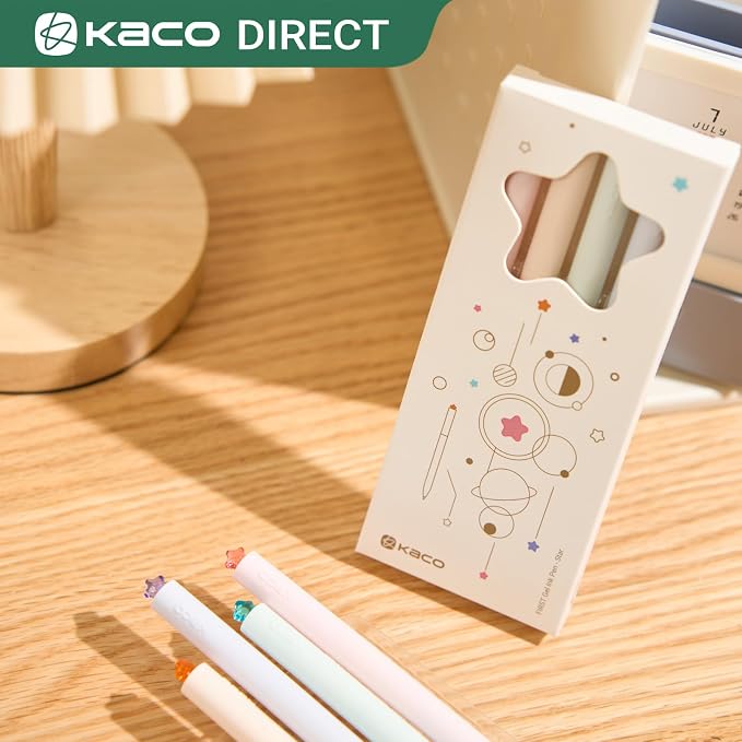 Kaco FIRST Gel Pens Cute Stationery Black Ink, 0.7 mm Medium Point, Aesthetic Cute Star Pens for Journaling (4 Bright Colors)