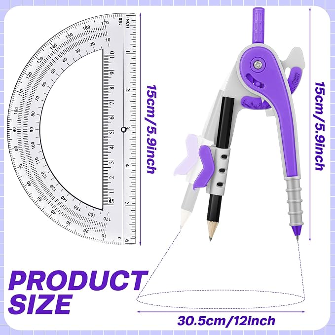 Seajan 36 Sets Compass and Protractor Set Geometry Compass with Pencil 6 Inch Drawing Tool Protractor for Geometry Bulk for Office Drafting Drawing