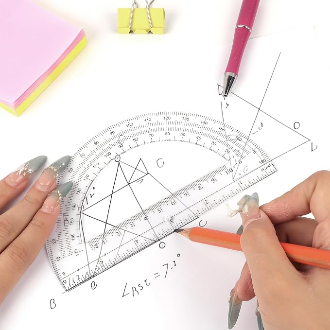 Unjoo Plastic Protractor 6 Inch Math Protractors 180 Degrees, 2 Pack (Blue) | Transparent Protractor for Geometry Classroom Student School, Office Supplies