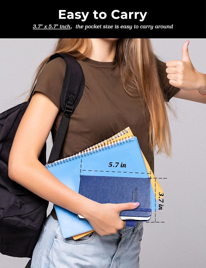 AISBUGUR Pocket Notebook Small Notebook 2-Pack, 3.7" x 5.7" Pocket Notebooks Hardcover with Thick Lined Paper, Inner Pockets, Cover Letter Embossing Design Mini Journal Notepad Black+Navy