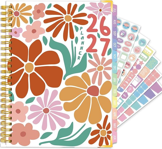GuassLee Academic Planner 2026-2027 form July 2026 to June 2027, A5 Size, Weekly and Monthly Planner 2026 with Hard Cover Laminated Tabs, Storage Pocket Includes Stickers for Office School Supplies