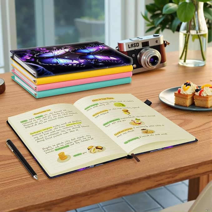 Hardcover Executive Notebooks, A5 PU Leather Lined Journal Notebook, 200 Pages Thick Paper Subject Notebooks for School,Work,Home Writing Business Notebook, Diary Book ，Purple Butterfly