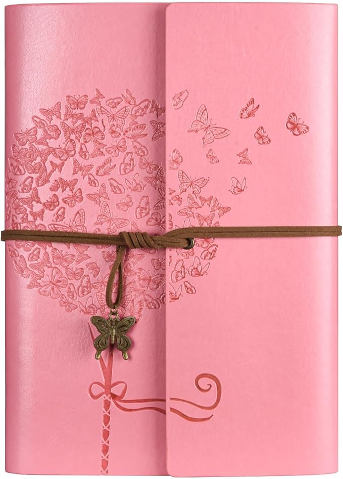 OMEYA Leather Journal Notebook, Refillable Writing Journal Diary Planner, Gifts For Women,Men, Girls, Sister, Friends (Pink, A5-9.3''×6.3'')