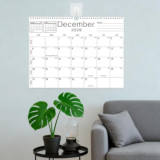 MZD8391 Calendar 2026-2027, Wall Calendar 2026-2027 From July 2026 To December 2027 18 Months, 14" x 11" Paper Calendars with Julian Date and Blank Block for New Year