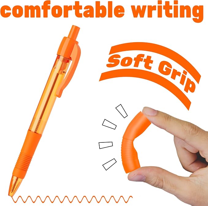 deegtran Pens Bulk, 30 Pack No Bleed Orange Ink Click Pens with Soft Grip, Wholesale Retractable Ballpoint Pens for Office School, Medium Point Smooth 1.0MM