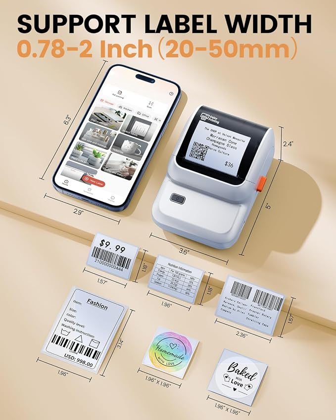 M100 Label Maker Machine with 3 Tapes, Portable Bluetooth Thermal Printer | 2 inch Label Printer Easy to Use Sticker Printer for Small Business, Home, School, Organization,, Office, Warehouse, White