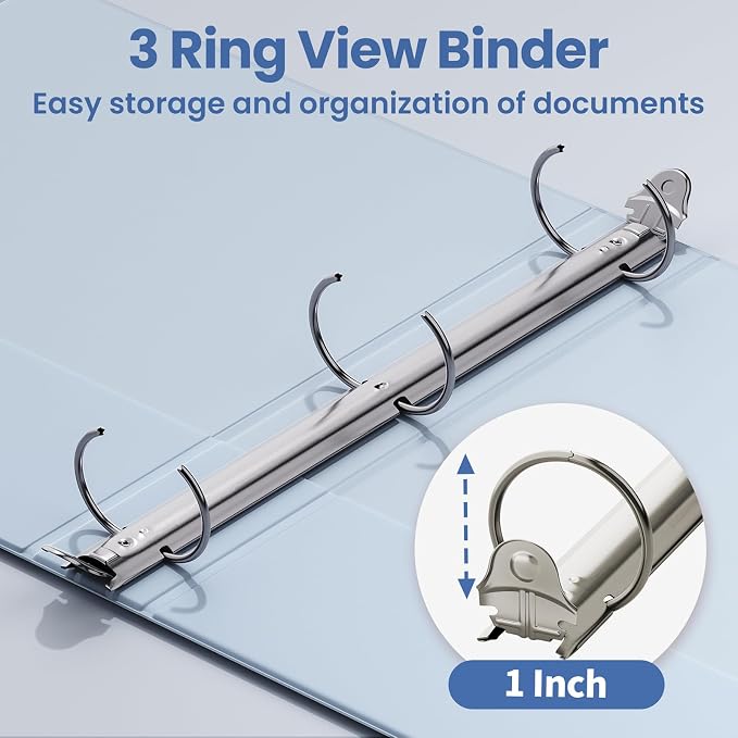SUNEE 1 Inch Binders 3 Ring 6 Pack, Clear View Three Ring Binder PVC-Free (Fit 8.5x11 Inches) for School or Office Supplies, Haze Blue