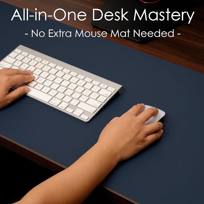 Leather Desk Pad Protector, Waterproof Mouse Pad, PU Desk Mat, Office Desk Cover, Desk Writing Mat for Office/Home/Work/Cubicle (Blue/Yellow) 23.6x13.7 in