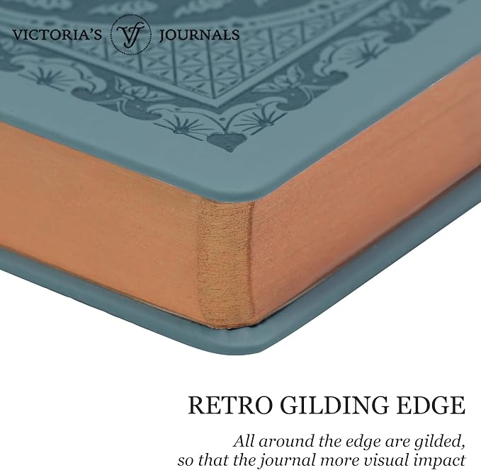 VICTORIA'S JOURNALS Vintage Journal Faux Leather Gilded Edge Hardcover | Retro Embossed Cover, Fountain Pen Friendly Paper, Premium Vegan Leather Notebook, Gilded Edges, Great for Gifting