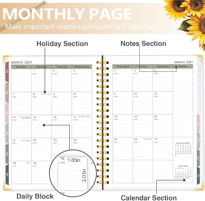 Large 2026-2027 Academic Planner,Weekly & Monthly Planner Organizer from July 2026 - June 2027, 8.5"x11" Dasiy Daily Agenda Planning Book with Pocket,Stickers & Tabs for Women Students Office, A4 Size