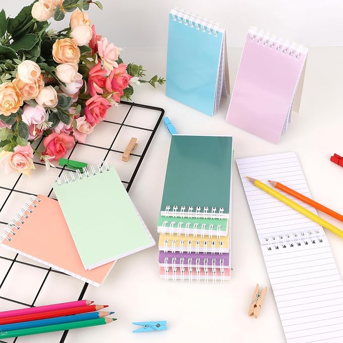Hxezoc 10 Pack Small Pocket Notebooks, 3 x 5 Inches Mini Colorful Spiral Pocket Notebook with Lined Pages Memo Pads for Kids Home Office School Classroom Decoration Supplies