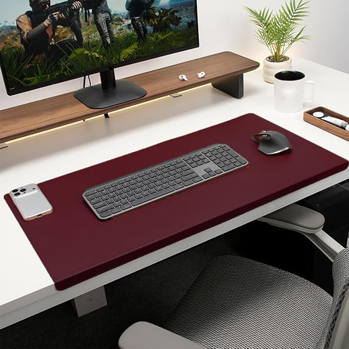 Edge-Locked Leather Desk Pad, Desk Blotter with Full Grip Fixation Lip, Waterproof Large Office Table Mat, Non-Slip Laptop Mouse Pads for Work Typing Writing (Red,39.4"x23.6")