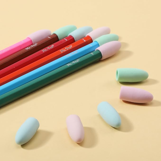 Mr. Pen- Pencil Top Erasers, 120 Pack, Pastel Colors, Latex-Free | No-Smudge Cap Pencil Erasers for Precise Erasing, Kids, Teachers, Studying Supplies