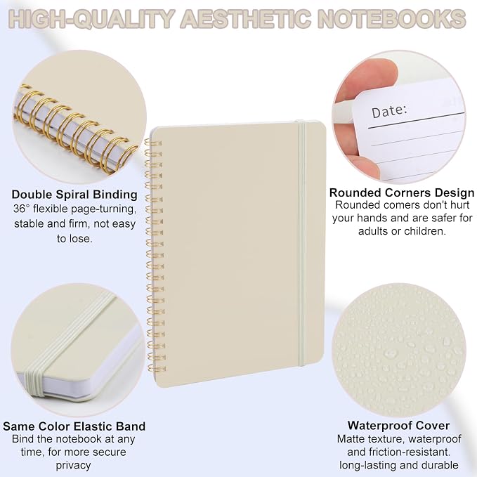 Utron Spiral Notebook For Women & Men, 2PCS Spiral Journal Notebooks, 5.9 x 8.3” College Ruled Notebook For Work Notes, Journal Writing, And Daily Life Entries (Beige)